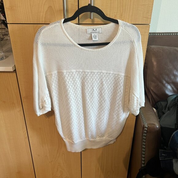 Magaschoni White Dolman Pointelle Open Knit Sweater (S) - Picture 3 of 4